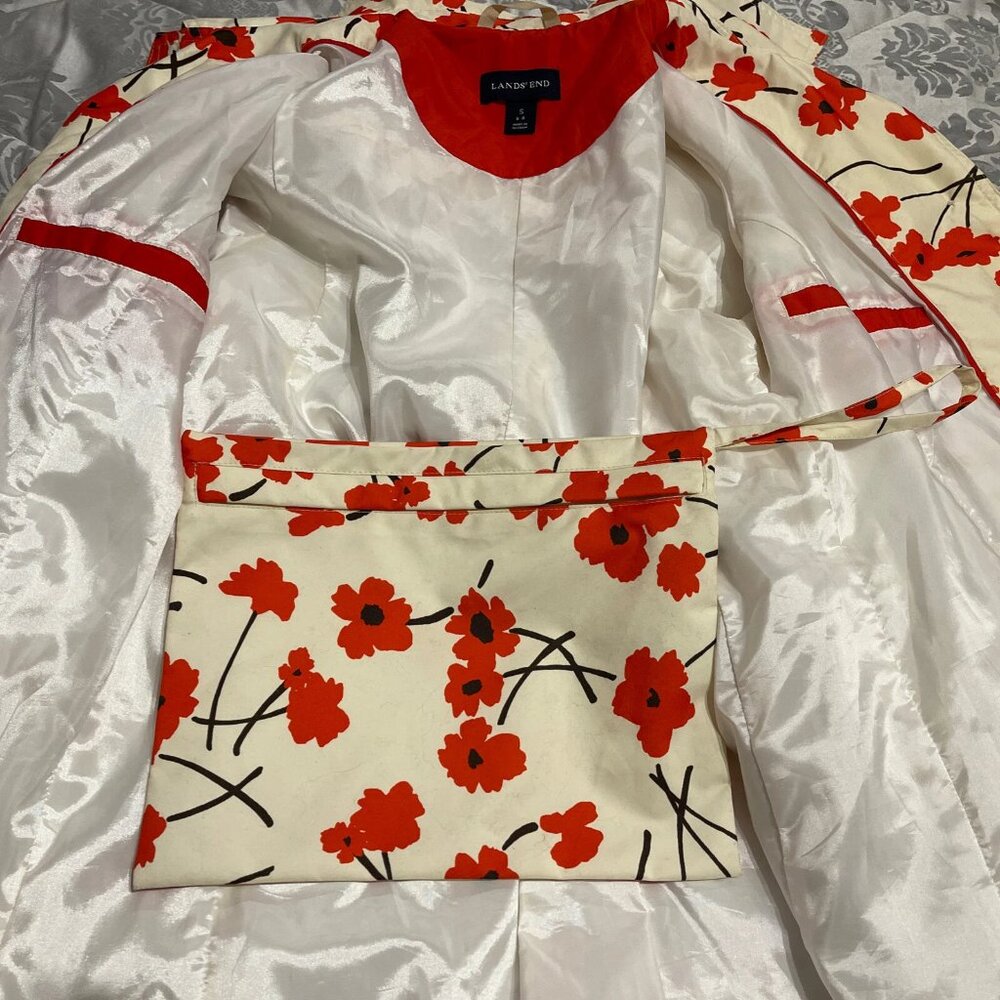 Lands End - Rain Coat Red Poppy Mac Size S 38” Shower Proof +Pack away Bag - Picture 7 of 11